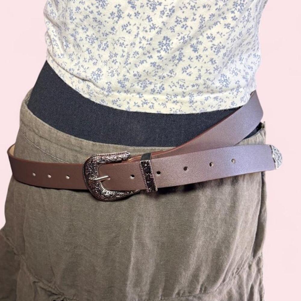 Taupe/brown faux leather belt  Western boho vintage inspired equestrian edgy
